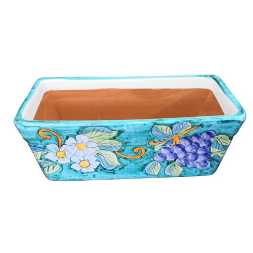 Jardinière rectangulaire. Fond vert ramina avec fleurs et...