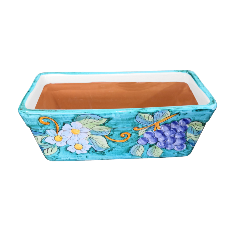 Rectangular planter Copper green background flowers grapes