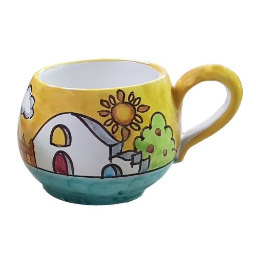 Cup houses line. handpainted Vietri ceramic