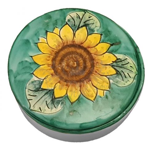 Bomboniera vasetto sunflower Copper green background. handpainted Vietri ceramic