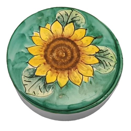 Favorezca el frasco de girasol de ramina de fondo verde. Cerámica Vietri