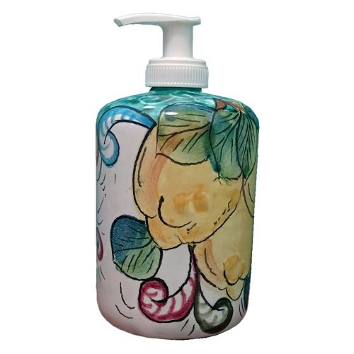 Soap dispenser. Lemons and baroque line. Vietri Ceramics