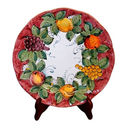 Piatto linea Fruttina bordo rosso Vietri. Ceramica di vietri. Disponibile fondo, piano, frutta/dolce o sottopiatto.