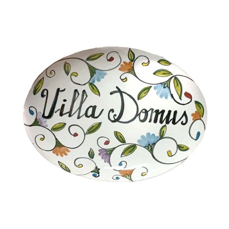 Targa ovale personalizzabile linea fiori campanellini. Ceramica di Vietri dipinta a mano