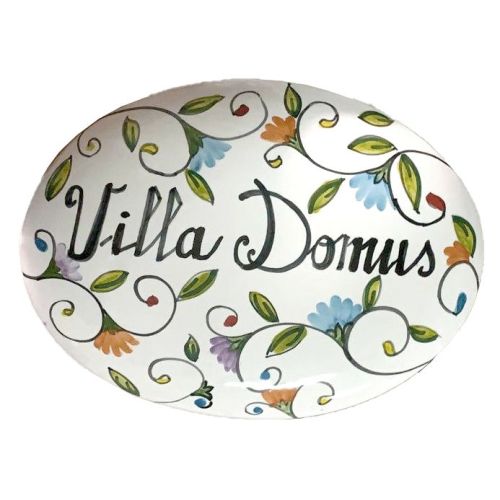 Targa ovale personalizzabile. Linea Fiori. Ceramica di Vietri. Dipinta a mano.