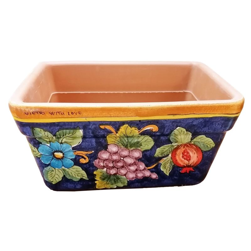 Rectangular Planter. Blue Base with Flowers and...