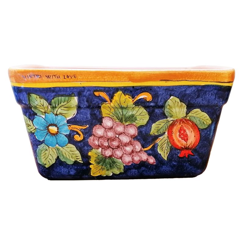 Rectangular Planter. Blue Base with Flowers and...