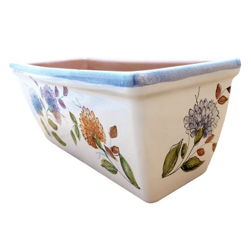 Rectangular Planter. White Base with Flowers. Vietri ceramic. Hand-painted.