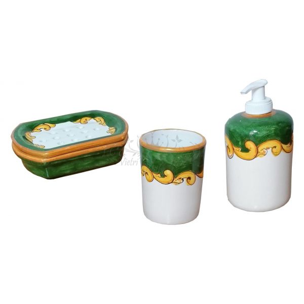 Set bagno con inserti in oro zecchino Ceramica vietrese dipinta a mano