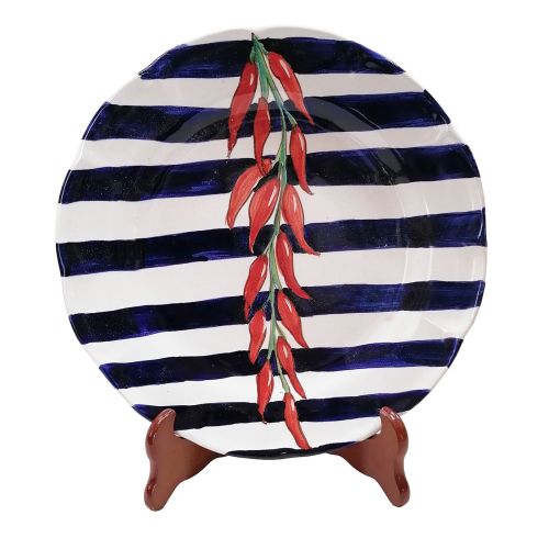 Piatto linea righe soggetto peperoncino. Ceramica di...