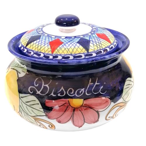 Biscottiera linea Doppio Decoro e geometrico. Ceramica di Vietri dipinta a mano.