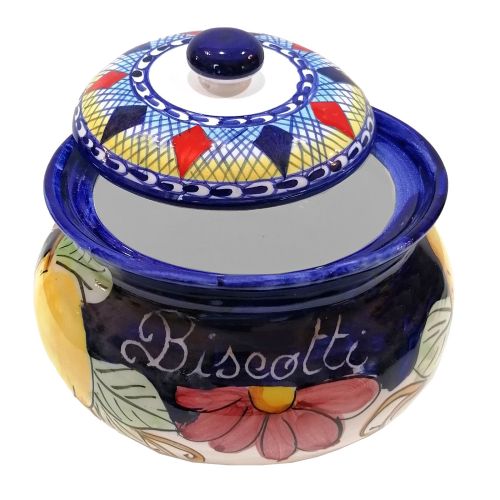 Biscottiera linea Doppio Decoro e geometrico. Ceramica di Vietri dipinta a mano.