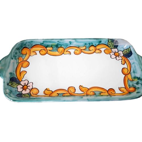 Rectangular tray Copper green background Baroque. handpainted Vietri ceramic