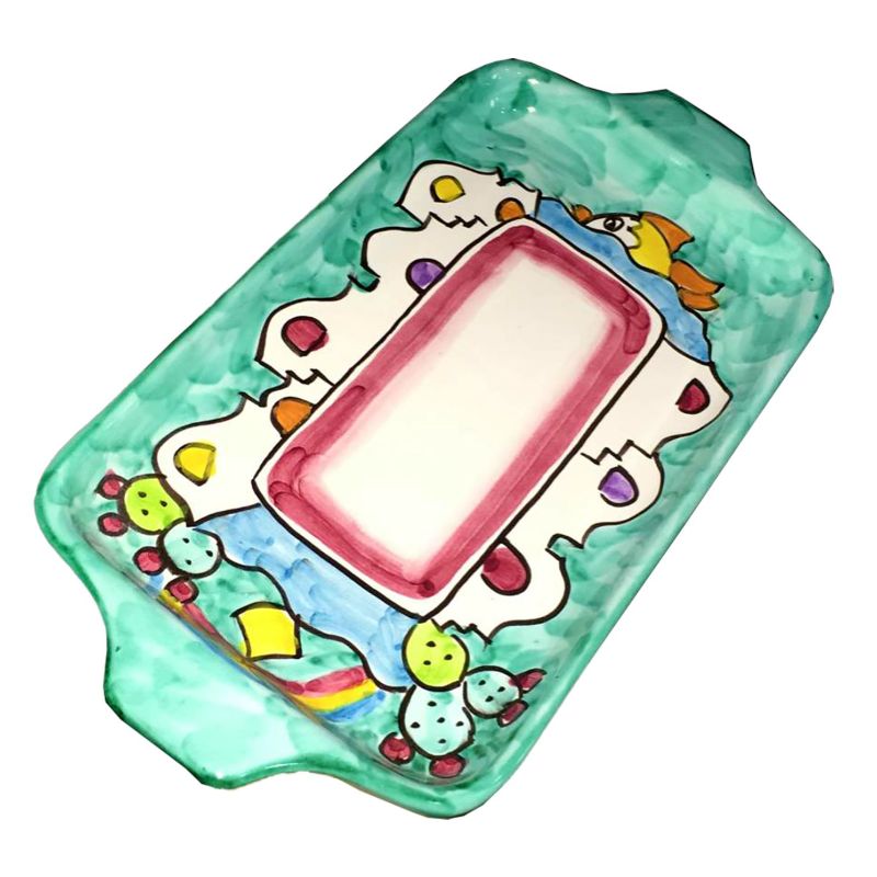 Bandeja rectangular de fondo verde ramina...