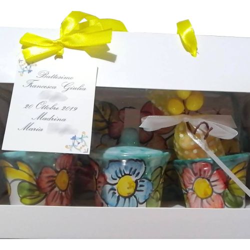 Kaffee-Tassen-, Zucker- und Tablett-Set "Tet-a-Tet" Geschenk. Fiori Linie. Vietri Keramik.
