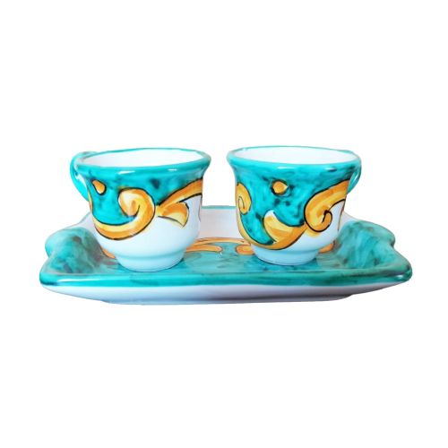 Service Tasses à Café et Plateau “Tête-à-Tête” Cadeau. Ligne Baroque. Céramique de Vietri.