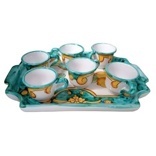 Bandeja con 6 tazas. Línea Barroco. Cerámica de Vietri....