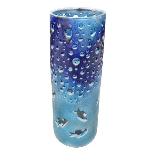 Lume a Piantana decoro Moderno. Ceramica Di vietri dipinta a mano.