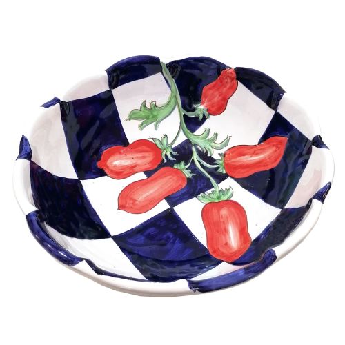 Coppa Insalatiera Smerlata linea Quadri. Ceramica di Vietri dipinta a mano