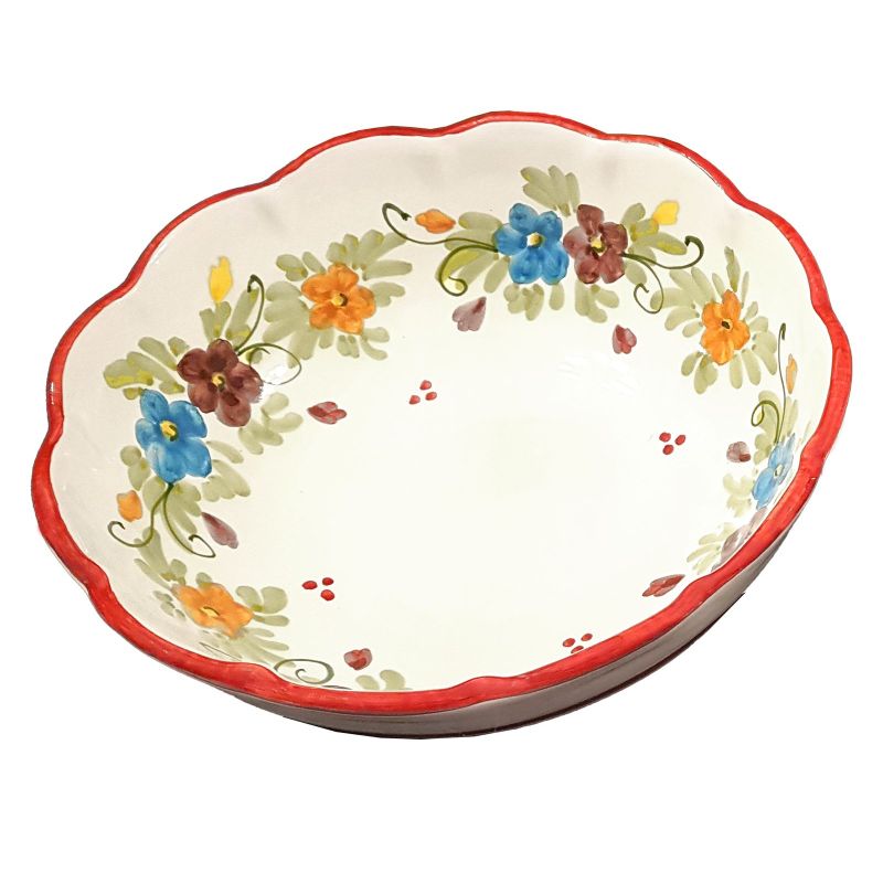 Salad bowl. Scalloped rim. Flowers line. Vietri...