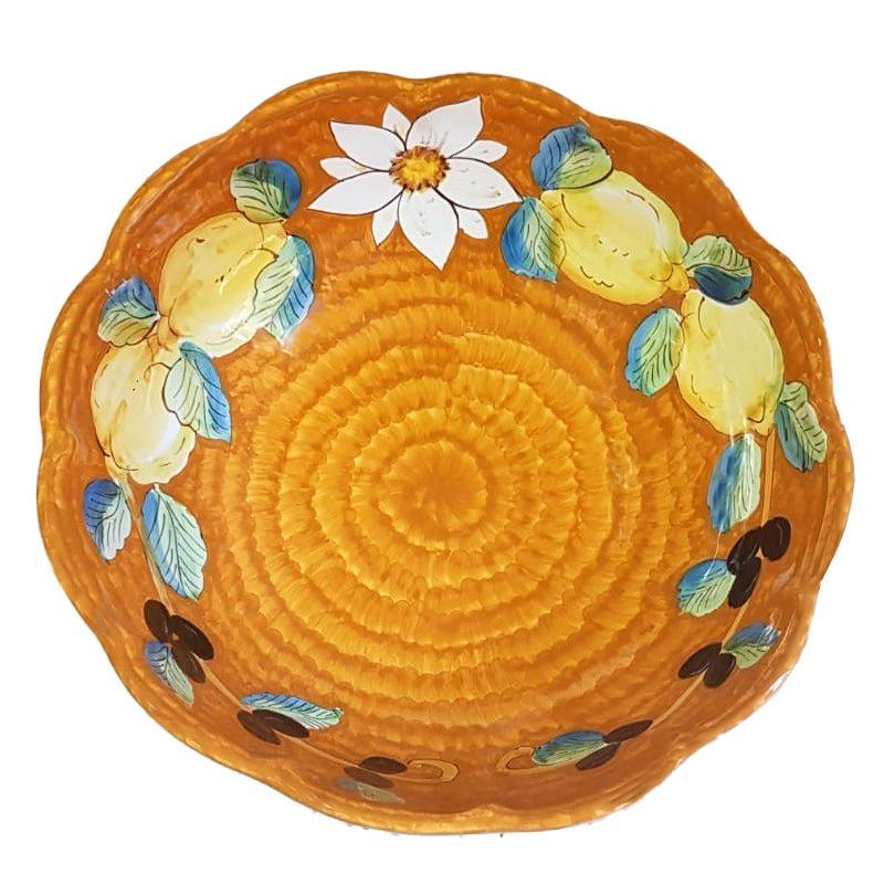 Salad bowl. Scalloped rim. Lemons & olives...