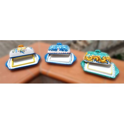 Bandeja Mantequilla/Queso Línea Barroca. Cerámica de Vietri pintada a mano.