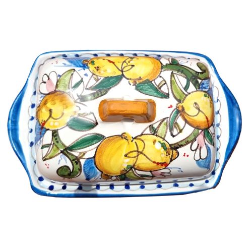 Vassoio burro/Formaggi Linea Limoni. Ceramica di Vietri dipinta a mano.