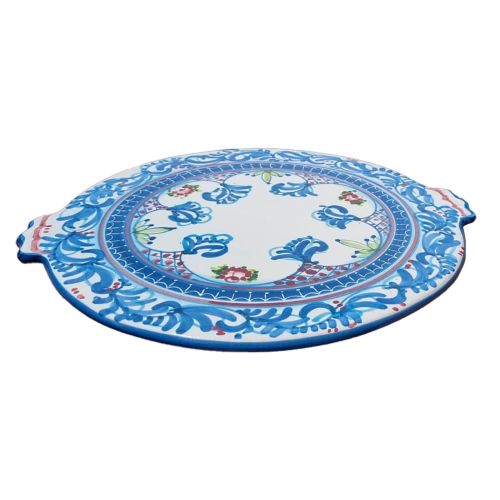 Vassoio tondo linea barocchetto e Fiori. Ceramica di Vietri dipinta a mano.