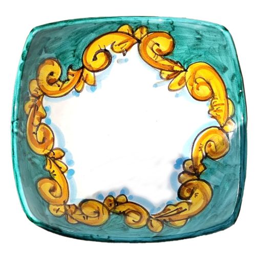 Svuota tasche linea barocco verde ramina. Ceramica di Vietri dipinta a mano.