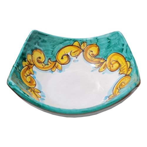 Svuota tasche linea barocco verde ramina. Ceramica di Vietri dipinta a mano.