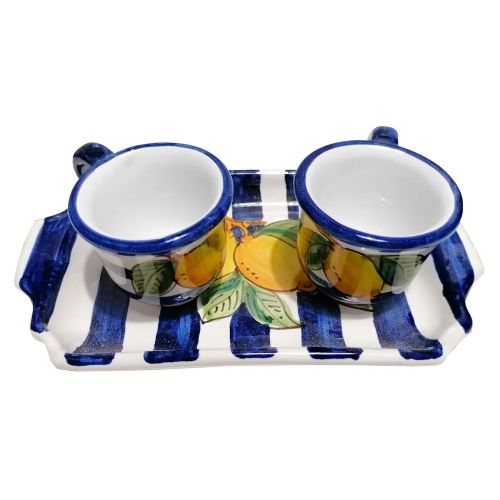 Set de tazas con bandeja decorativa tiras y limones.... 2