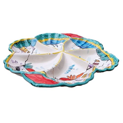 Antipastiera. Cena Fredda. 6 scomparti. Forma conchiglia. Ceramica di Vietri. Dipinta a mano