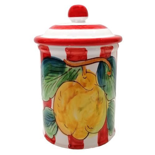 Tarro Personalizable. Colección Rayas. Decoración Limones. Cerámica de Vietri. Pintado a Mano.