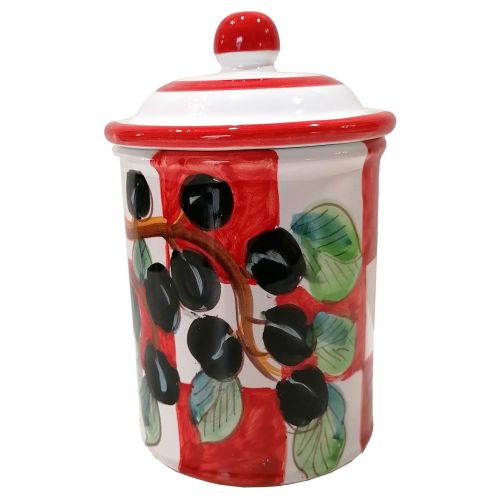 Barattolo linea Righe con olive. Ceramica di Vietri dipinta a mano.