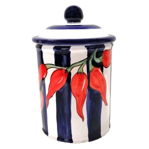 Jar Stripes line with chili pepper. handpainted Vietri ceramic