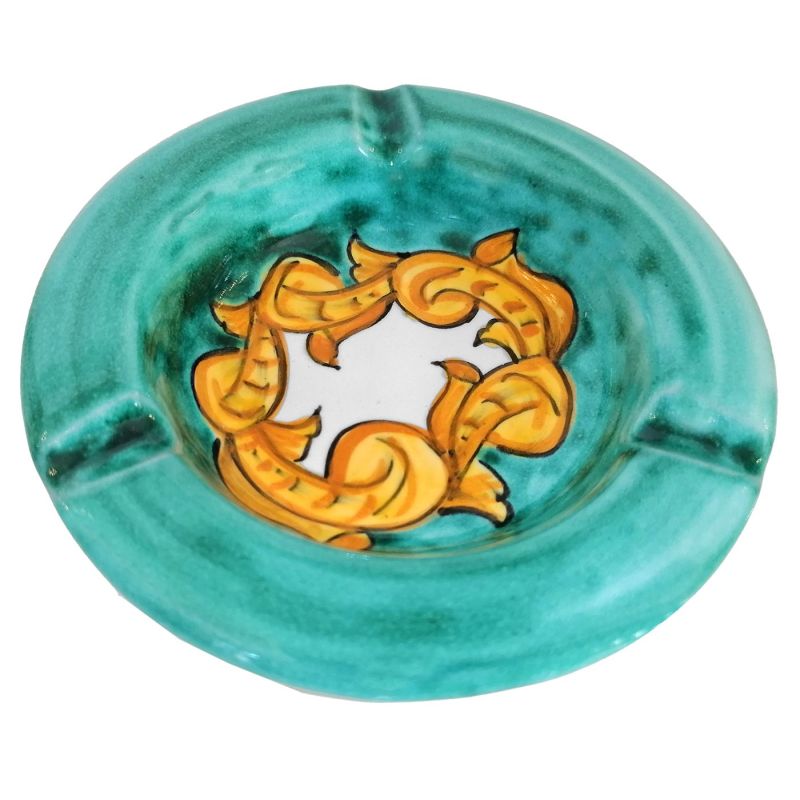 Ashtray Copper green background. handpainted...