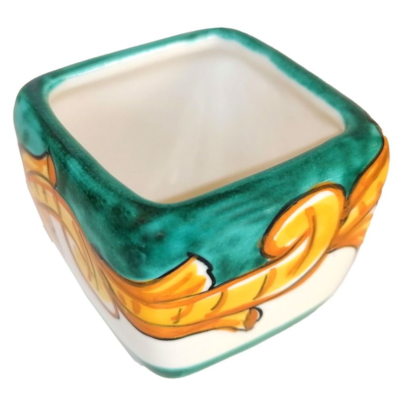 Planter Copper green background. handpainted...