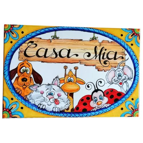 Placa rectangular personalizable. Cerámica de Vietri. Pintada a mano.