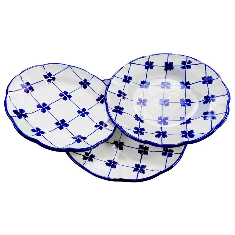 Dish plate Geometric pattern. Hand-painted Vietri ceramic. Set: flat, soup, fruit.