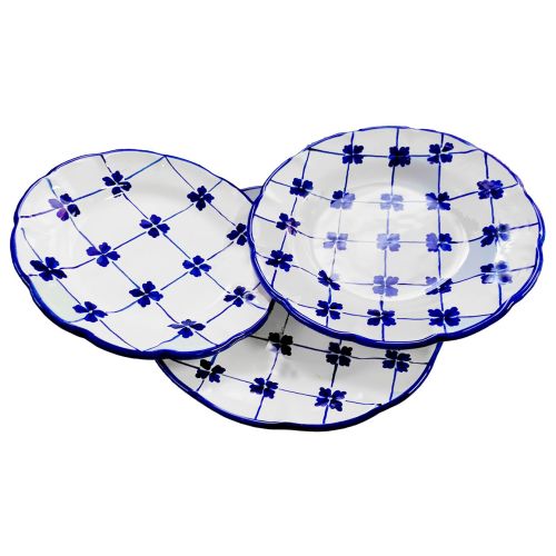 Assiette motif géométrique. Céramique de Vietri peinte à la main. Trio: plate, creuse, dessert.