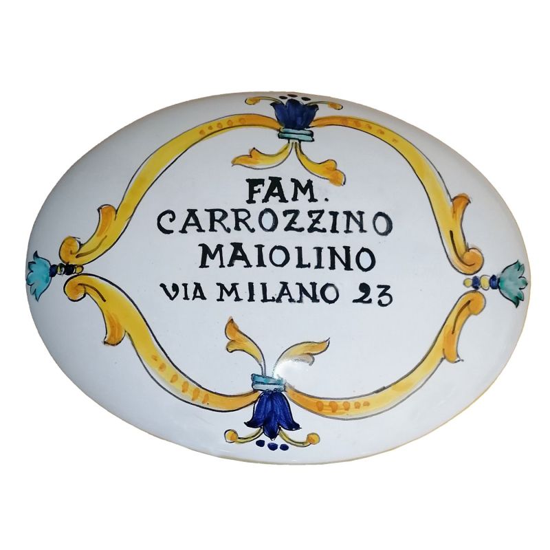 Targa ovale personalizzabile fondo Bianco. Ceramica di Vietri dipinta a mano