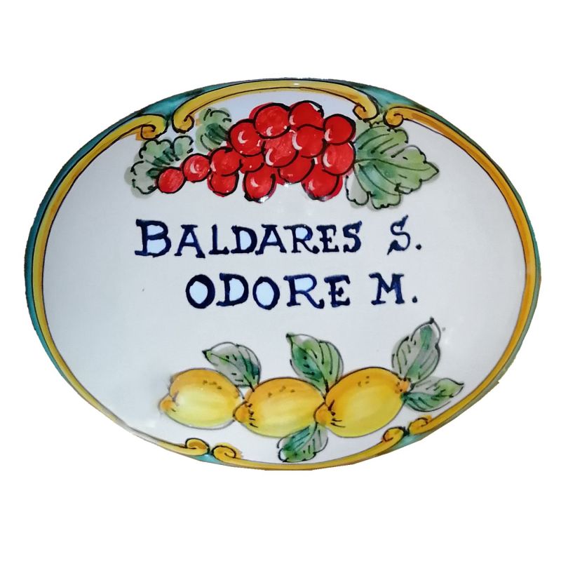 Targa ovale personalizzabile fondo Bianco Frutta. Ceramica di Vietri dipinta a mano