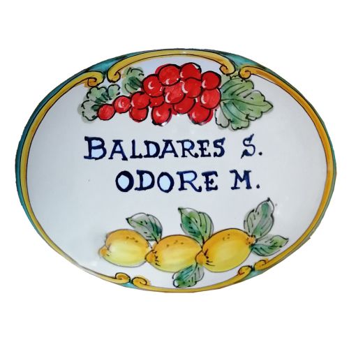 Targa ovale personalizzabile. Linea Frutta. Ceramica di Vietri. Dipinta a mano.