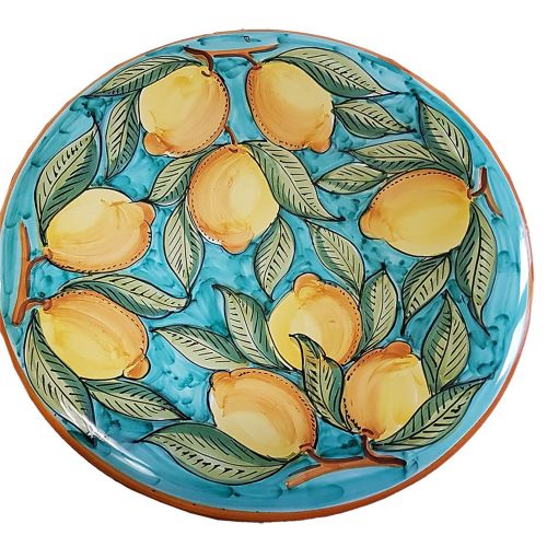 Centrotavola linea limoni ravello fondo verde ramina. Ceramica di Vietri