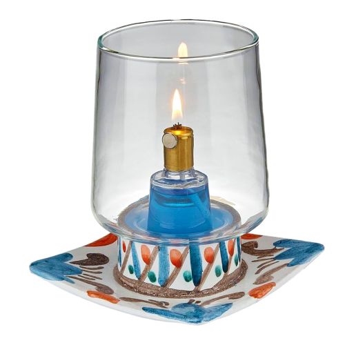 Lampada portacandela porta candela da Comodino o Scrivania corpo in ceramica Bomboniera. Personalizzabile Ceramica di Vietri