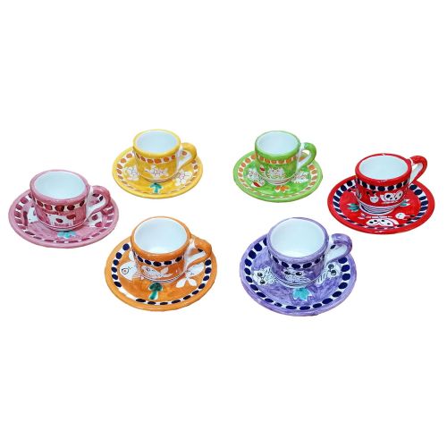 Set tazzina e piattino. Linea Animaletti. Ceramica di Vietri. Dipinto a mano