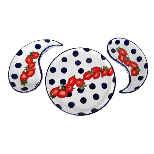 Antipastiera. Cena Fredda. 3 pezzi. Linea Orto. Ceramica di Vietri. Dipinta a mano