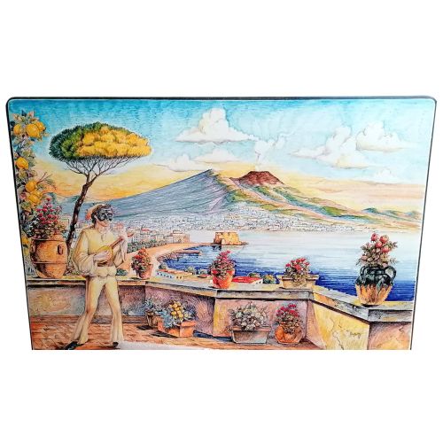 Panneau Mural. Panorama de Naples. Céramique de Vietri Peinte à la Main.