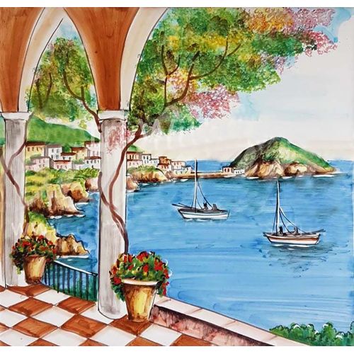Pannello murale. Portico sul Mare. Ceramica vietrese....