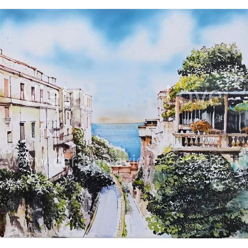 Wall Panel Panorama view Hand-painted Vietri ceramic. 2